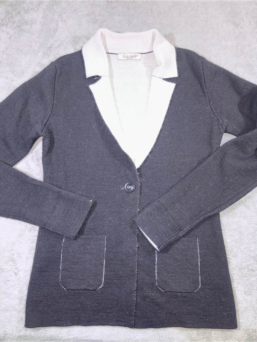 Cocogio Italy Dark Gray & Cream Knit Shawl Collar Cardigan Jacket - Small